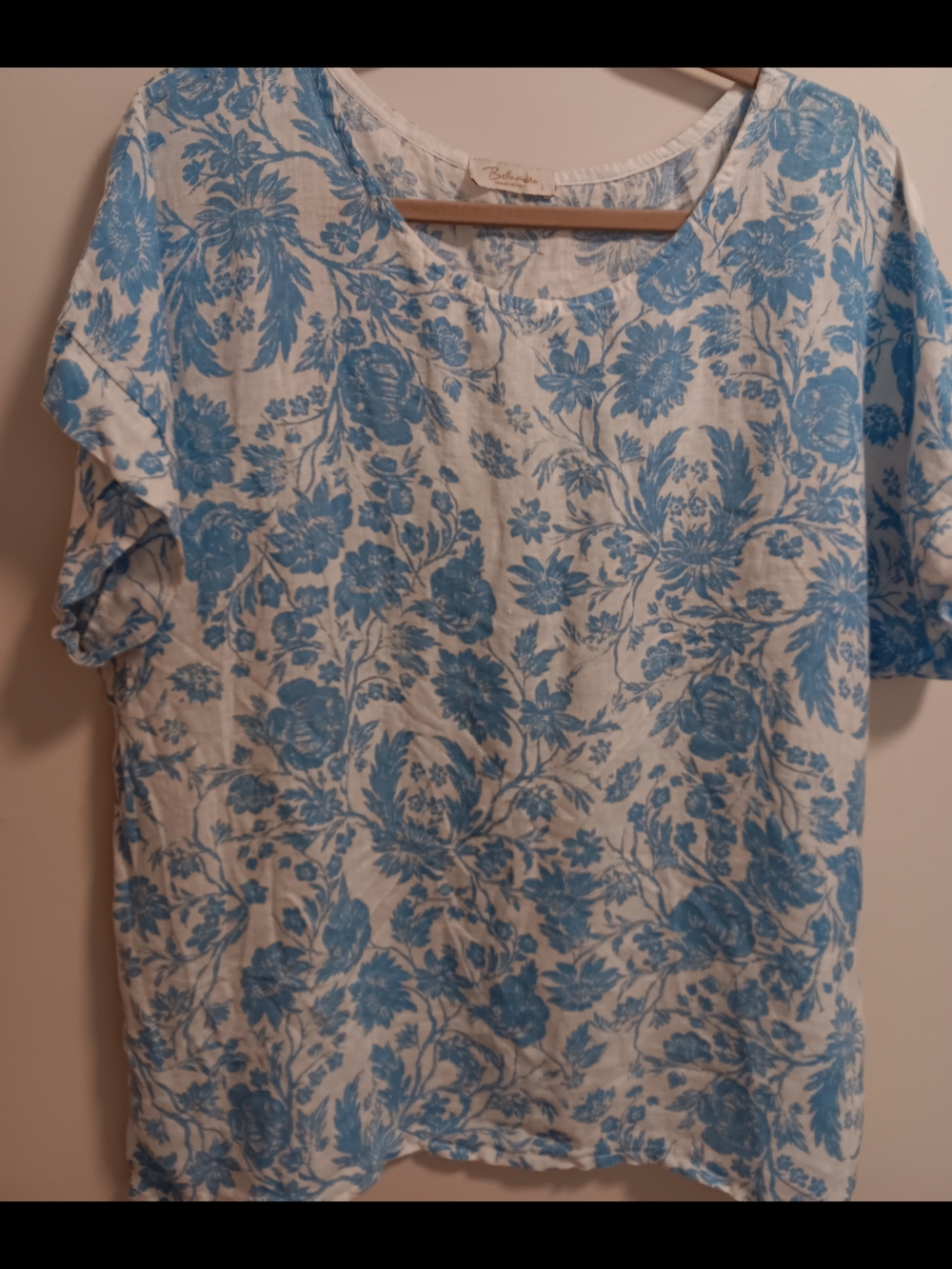 Bellambra Linen White Top with Sky Blue Floral Print